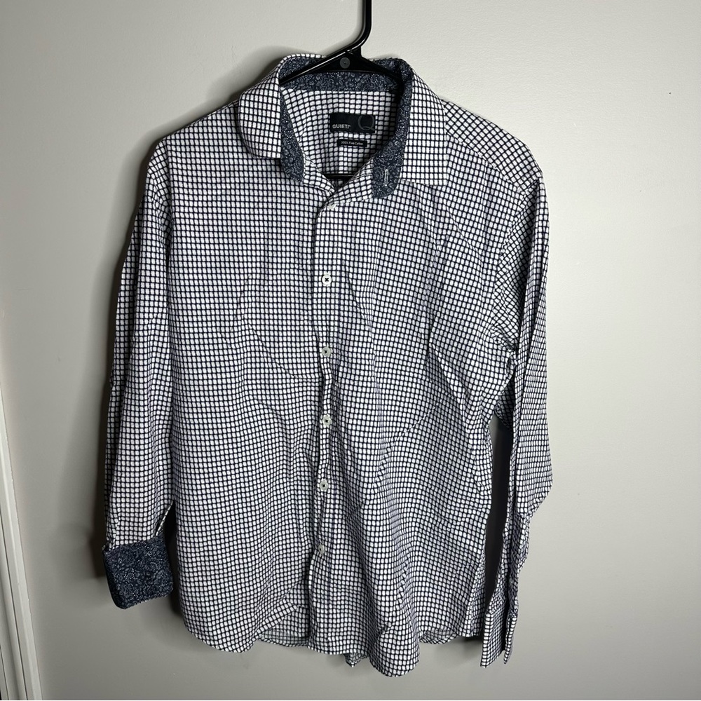 Men’s Quieti Size Medium Long Sleeve Geometric‎ Paisley Flip Cuff Button Shirt - Picture 2 of 5